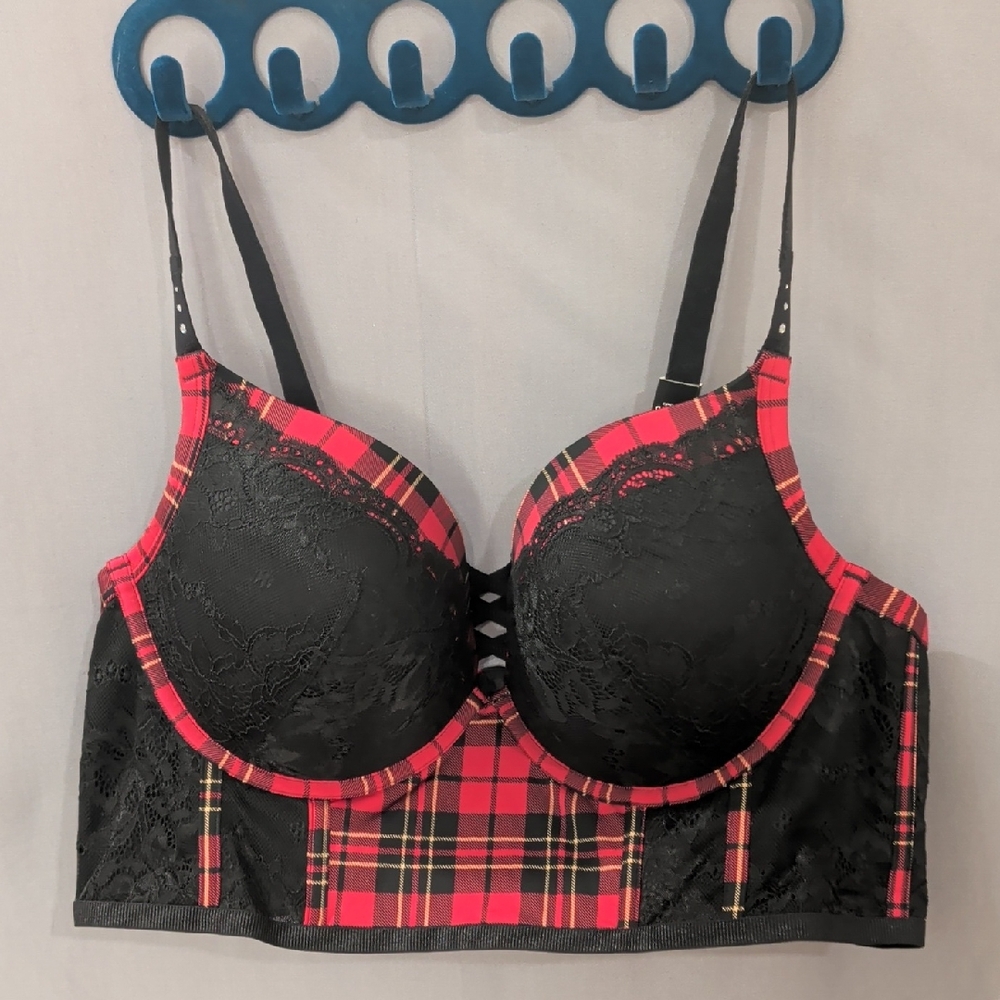 Plaid Black and Red Lace Bra